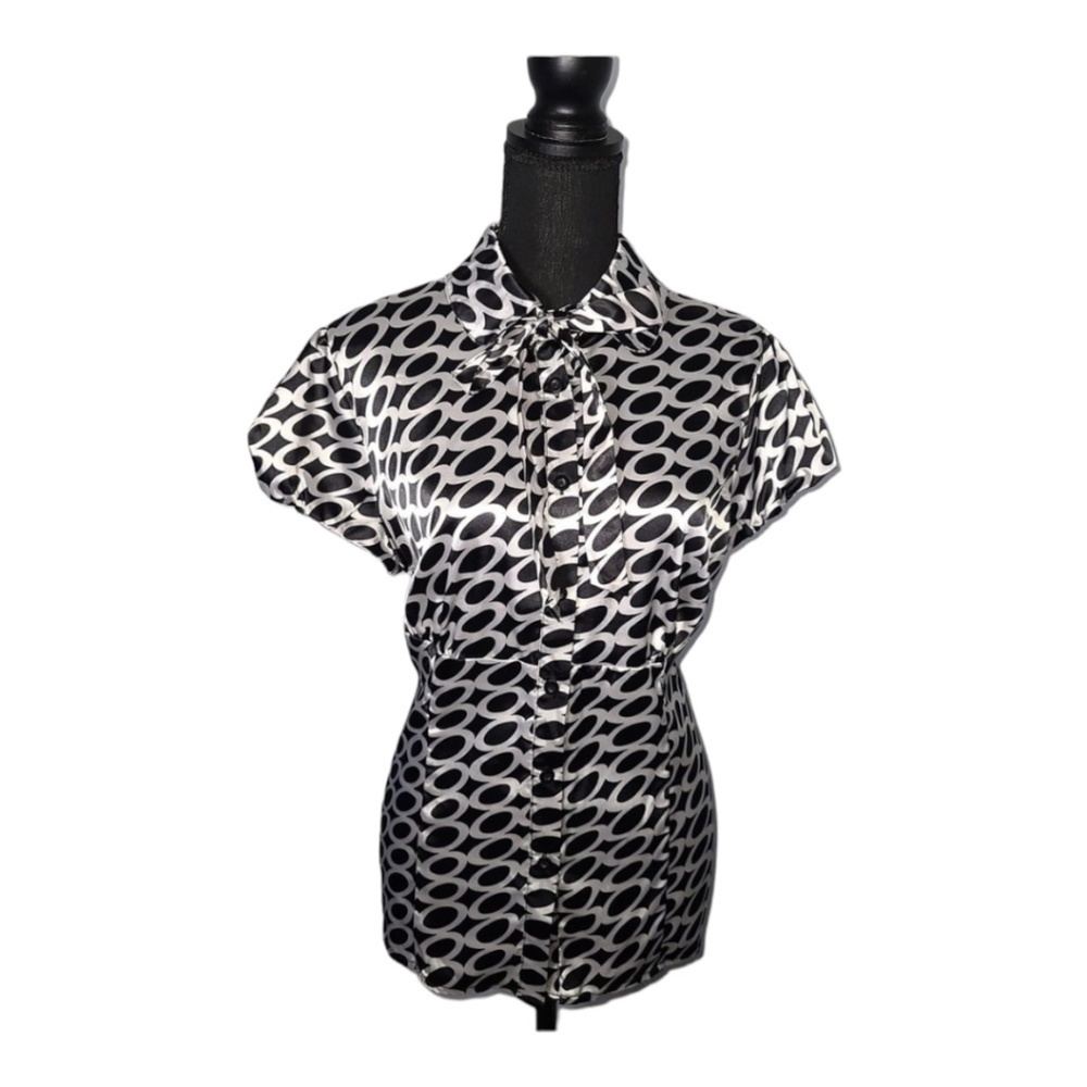 𝅺GEORGE Black And White Patterned Short Sleeve Blouse ~ Size XL